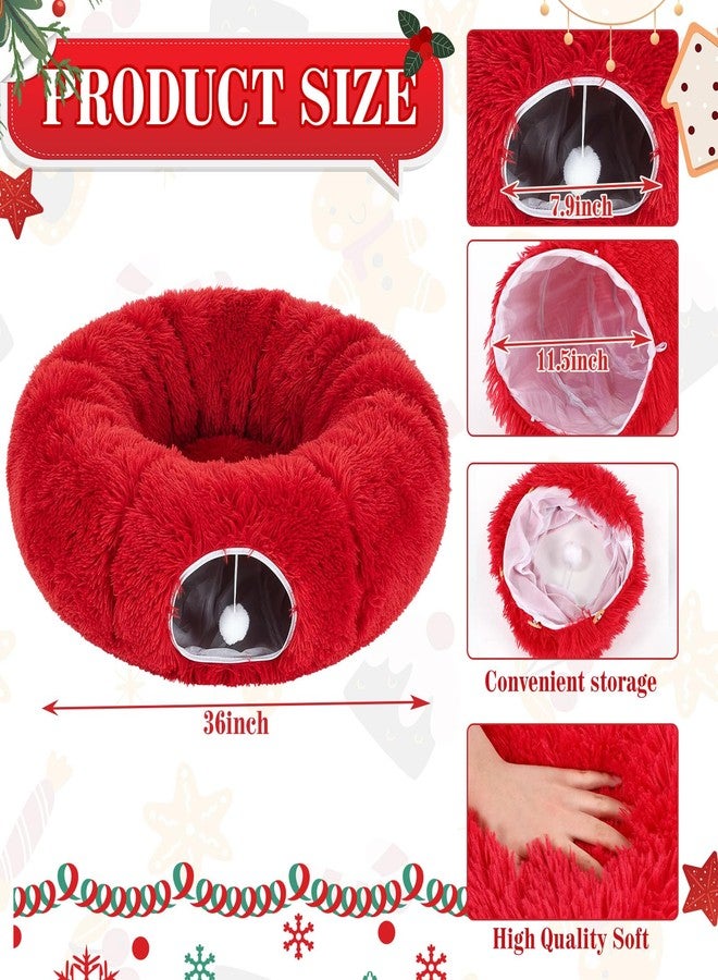 SilTriangle Cat Tunnel with Cat Bed for Indoor Cats Large Soft Plush Donut Tunnel Multifunctional 36 Circle Donut Tube Bed with Central Mat for Cats Puppy Rabbit Kitten Gifts(Red) - Image 2